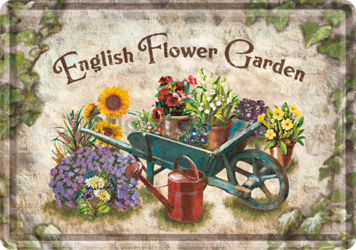 Plechová pohľadnice - English Flower Garden