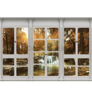 Fototapeta: Jesenný vodopád (pohľad z okna) - 104x152,5 cm