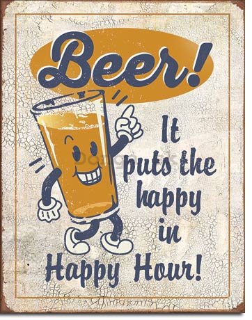 Plechová ceduľa - Beer! Happy Hour!