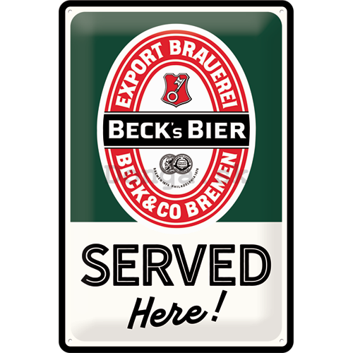 Plechová ceduľa: Beck's Served Here! - 30x20 cm