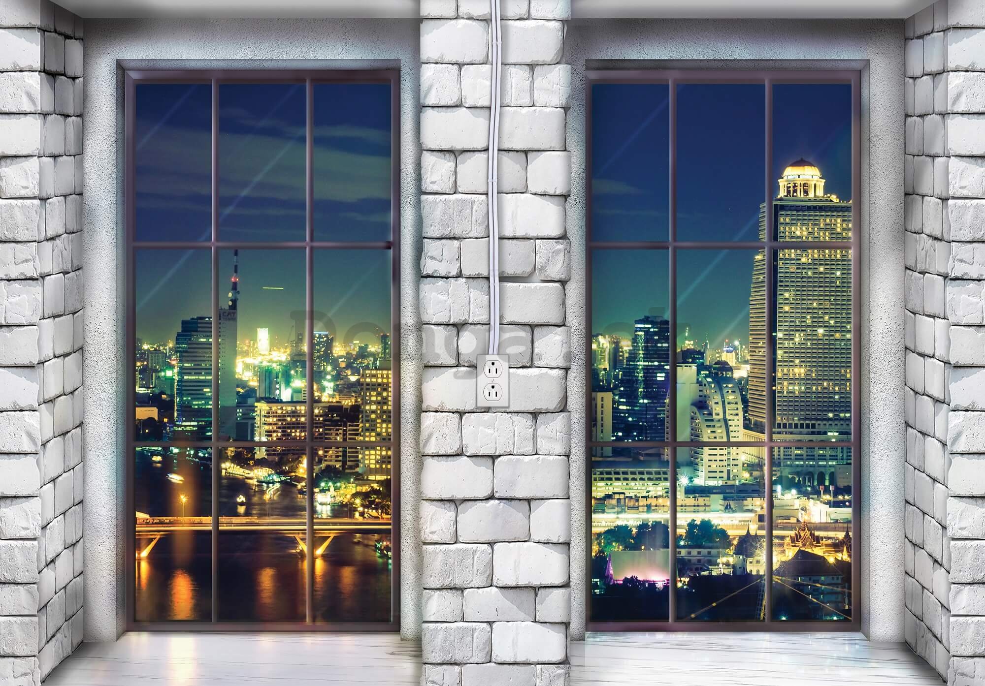 Fototapeta vliesová: Okno do mesta (1) - 254x368 cm