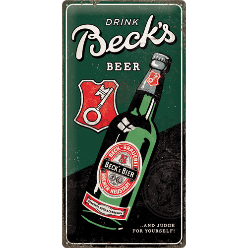 Plechová ceduľa: Beck's (Drink Beer Bottle) - 50x25 cm