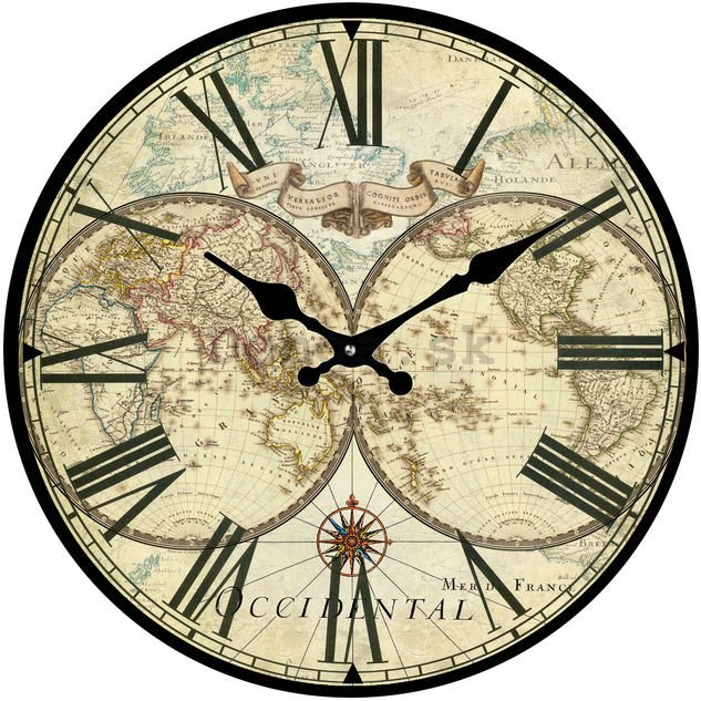 Nástenné sklenené hodiny - Historická mapa (2)
