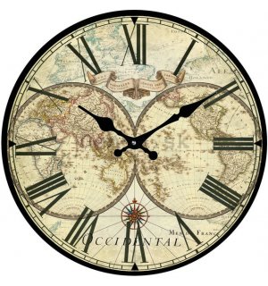 Nástenné sklenené hodiny - Historická mapa (2)