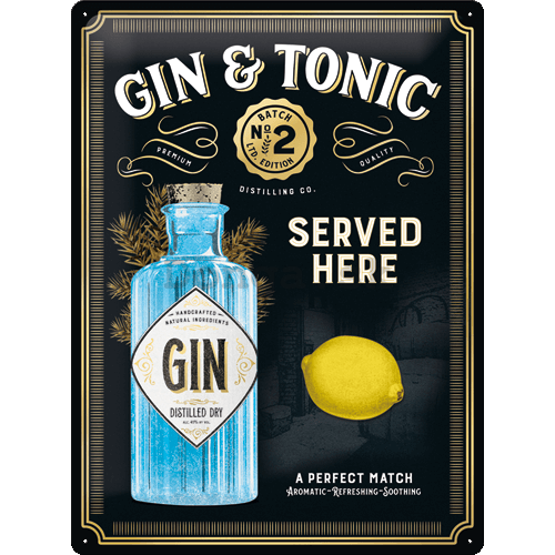 Plechová cedule: Gin & Tonic Served Here (Special Edition) - 40x30 cm