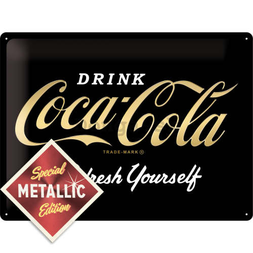 Plechová ceduľa: Coca-Cola Refresh Yourself (Special Black Edition) - 30x40 cm