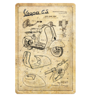 Plechová ceduľa: Vespa GS (Parts Sketches) - 30x20 cm