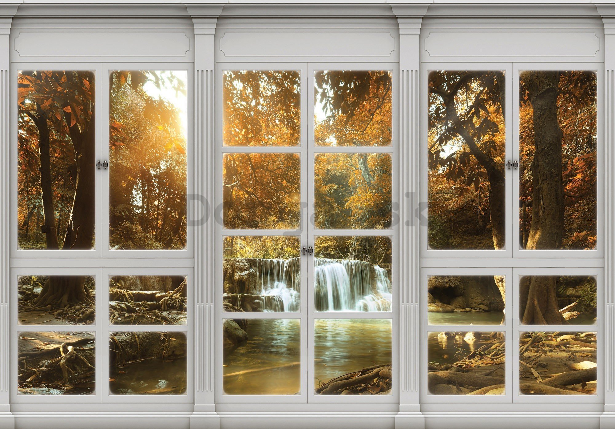 Fototapeta vliesová: Jesenný vodopád (pohľad z okna) - 416x254 cm