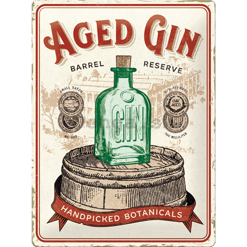Plechová ceduľa: Aged Gin Barrel - 30x40 cm