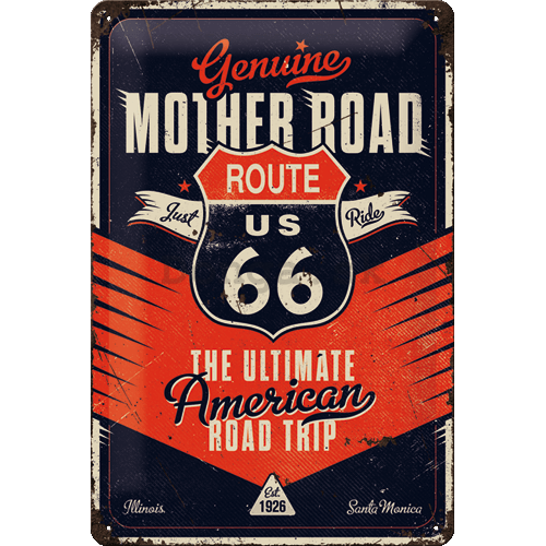 Plechová ceduľa: Route 66 (The Ultimate Road Trip) - 20x30 cm