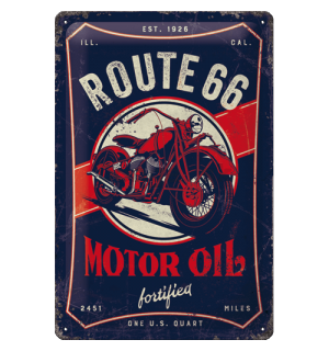 Plechová ceduľa: Route 66 (Motor Oil Fortified) - 20x30 cm