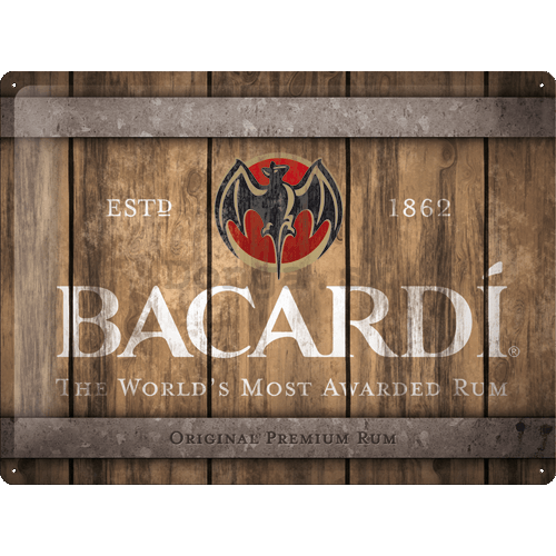 Plechová ceduľa: Bacardi (Wood Barrel Logo) - 40x30 cm