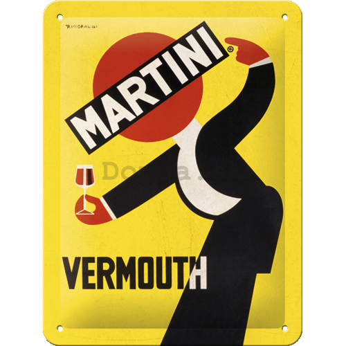 Plechová ceduľa: Martini (Vermouth Waiter Yellow) - 15x20 cm