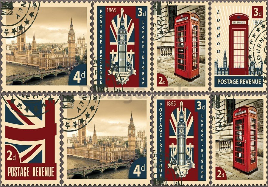 Obraz na plátne: Poštové známky Veľká Británia - 75x100 cm