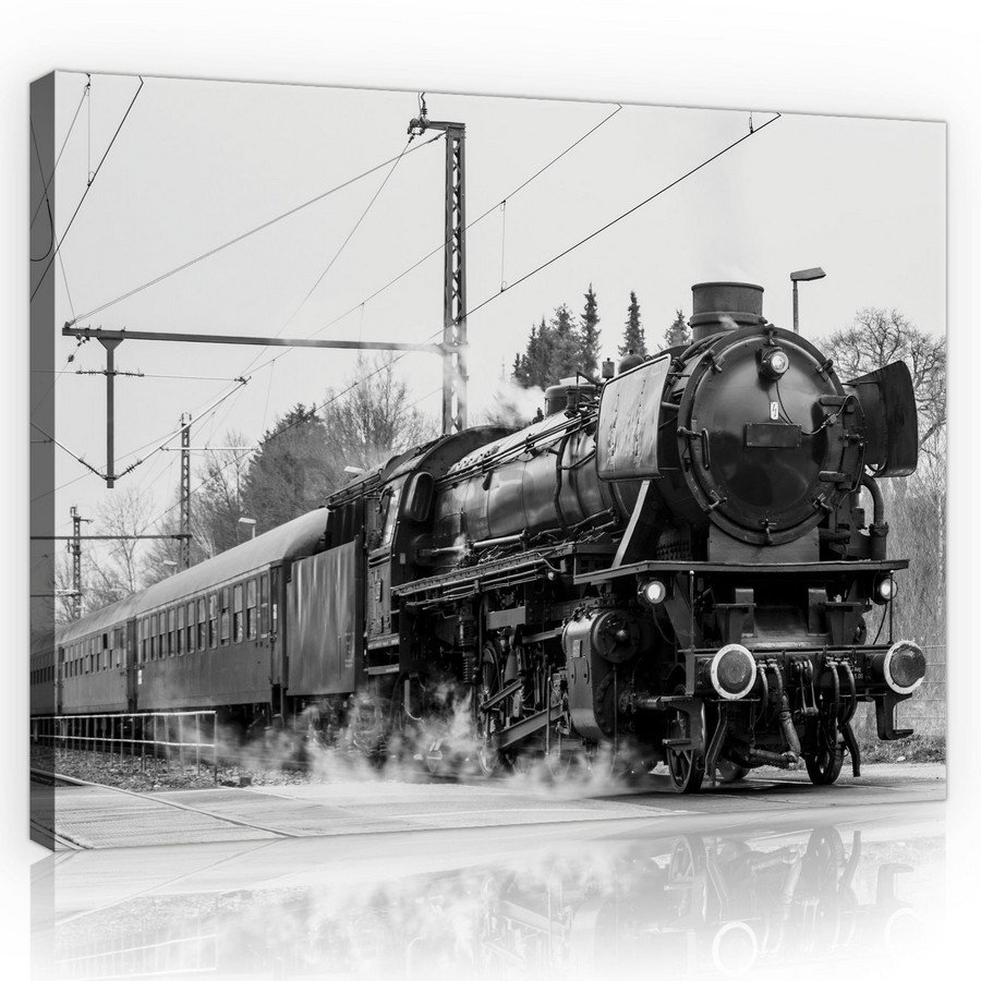 Obraz na plátne: Parná lokomotíva (čiernobiele) - 75x100 cm