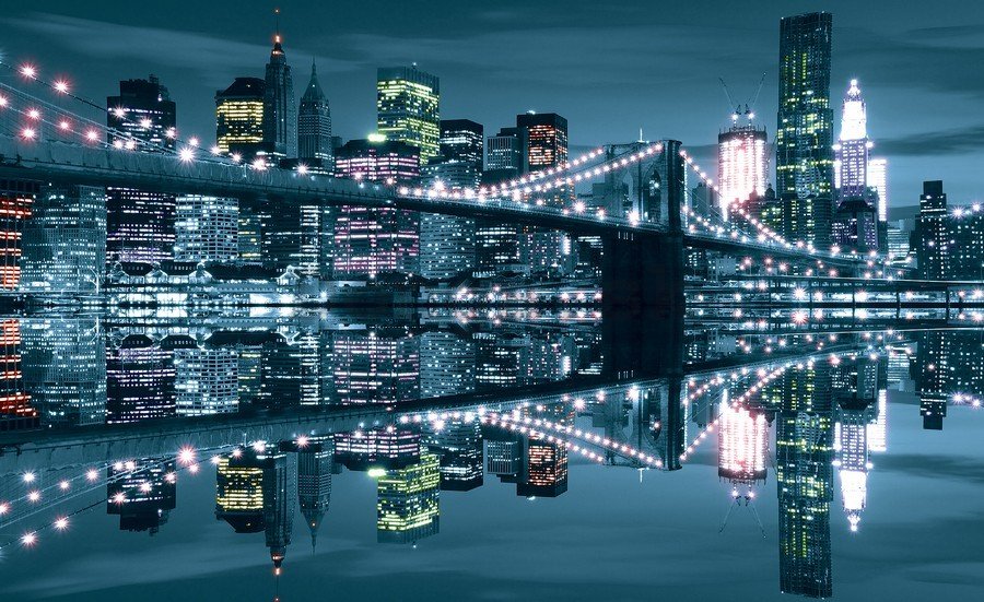 Obraz na plátne: Modrý Brooklyn Bridge - 75x100 cm