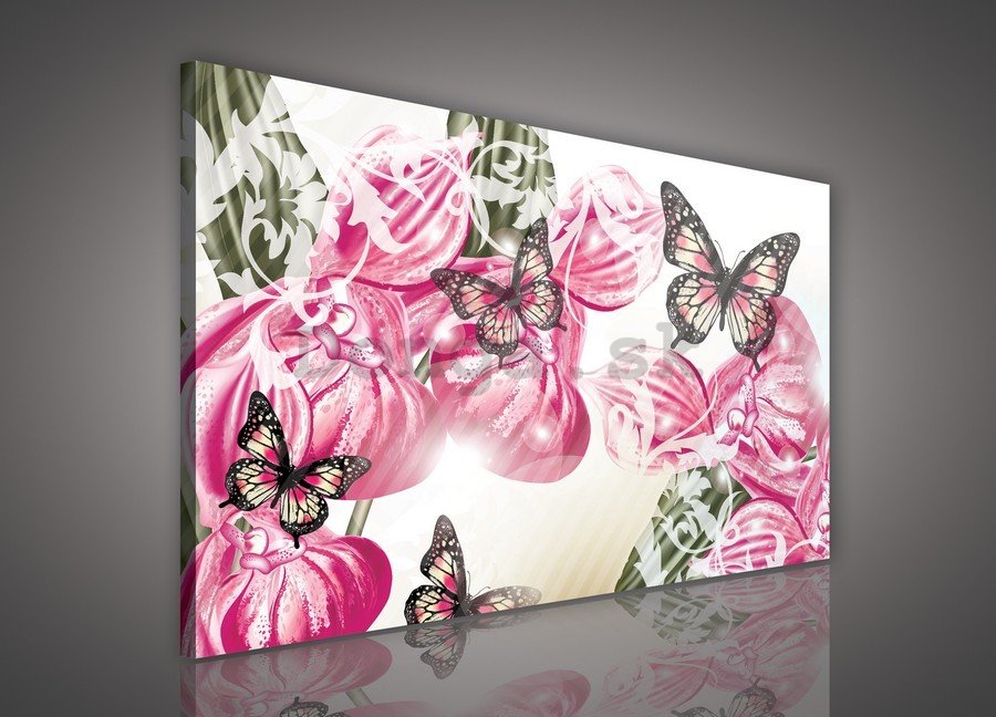 Obraz na plátne: Abstraktné kvety a motýle (2) - 75x100 cm