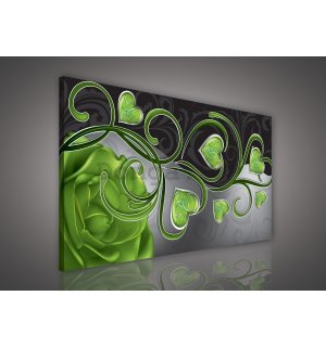 Obraz na plátne: Srdiečka a ruže (zelené) - 75x100 cm