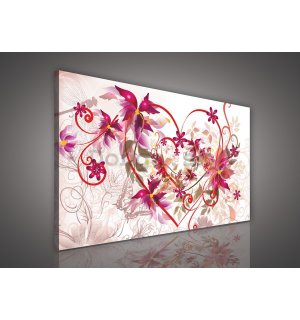Obraz na plátne: Srdce a abstraktné kvety - 75x100 cm