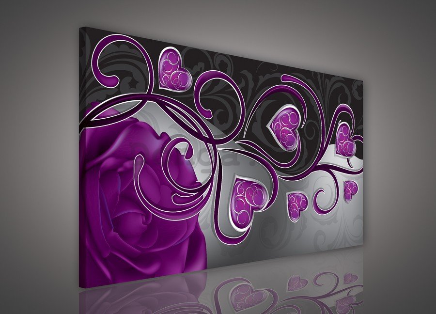 Obraz na plátne: Srdiečka a ruže (fialové) - 75x100 cm