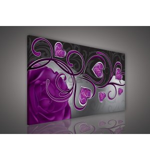 Obraz na plátne: Srdiečka a ruže (fialové) - 75x100 cm