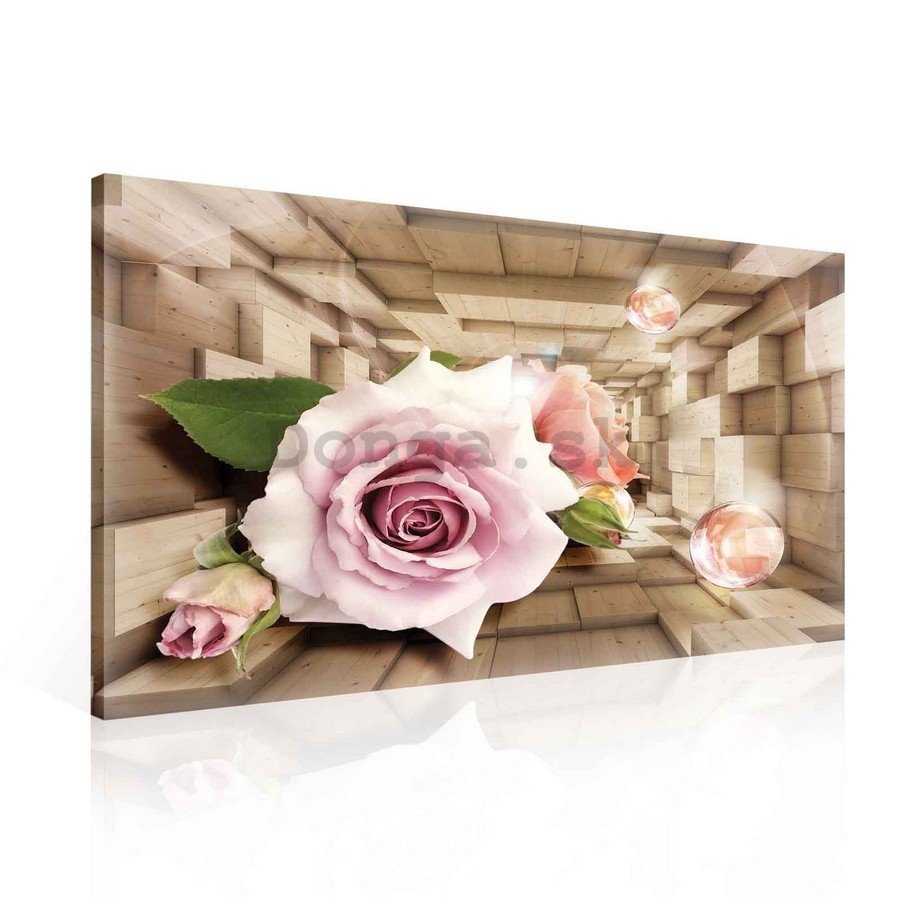 Obraz na plátne: Drevený tunel a ruže - 75x100 cm