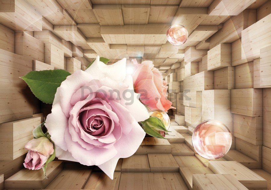 Obraz na plátne: Drevený tunel a ruže - 75x100 cm