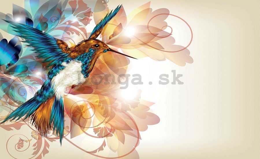 Obraz na plátne: Abstraktné kvety a kolibrík - 75x100 cm