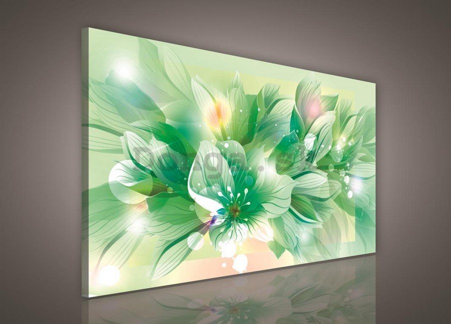 Obraz na plátne: Abstraktné kvety (zelené) - 75x100 cm