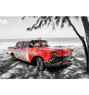 Fototapeta vliesová: Kuba červené auto pri mori - 254x368 cm