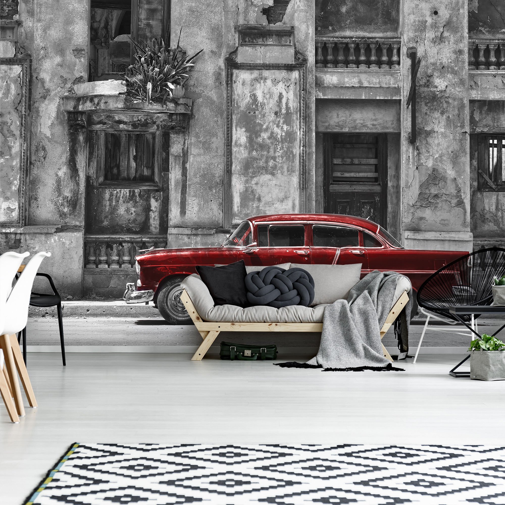 Fototapeta: Kubánska ulice červnené auto - 104x152,5 cm