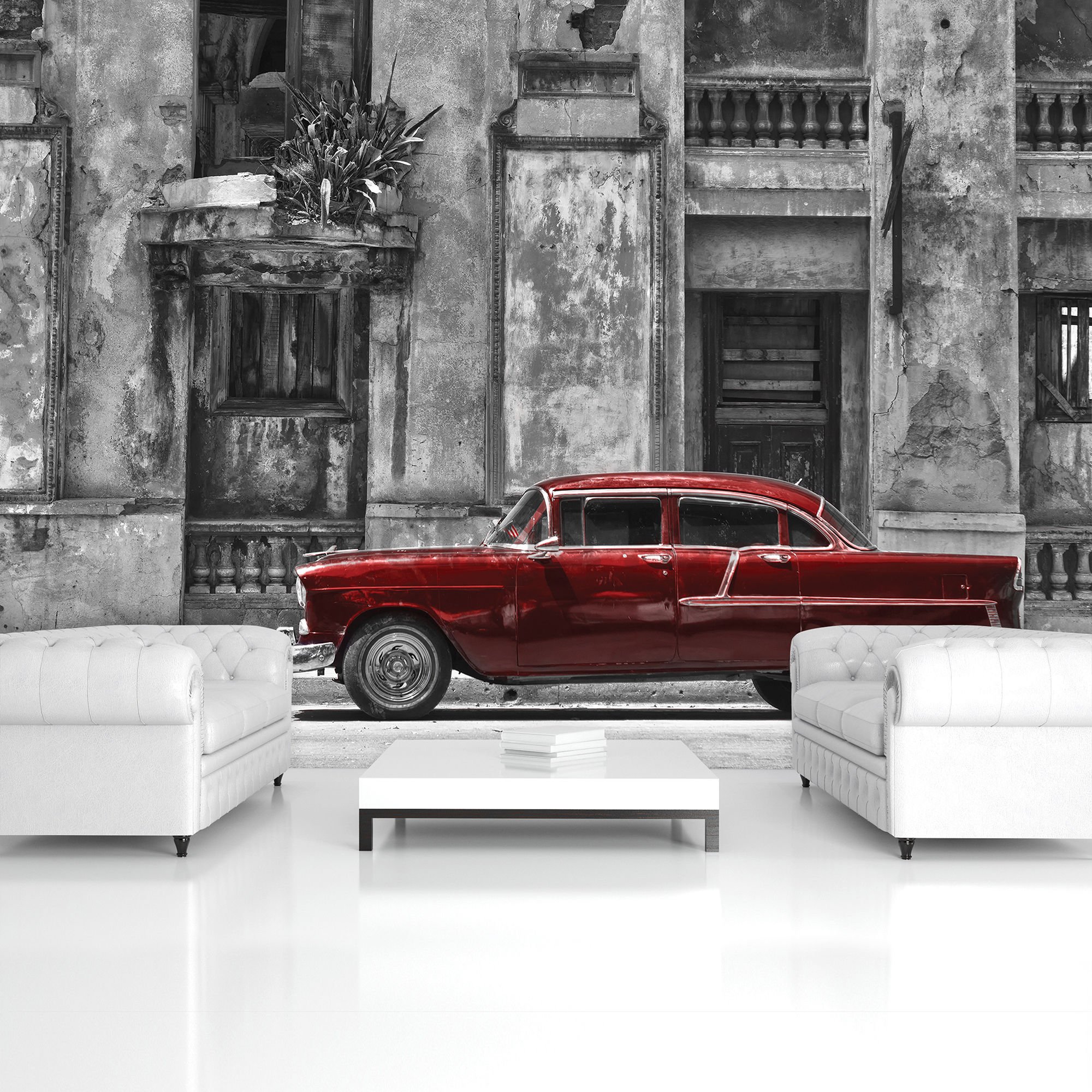 Fototapeta: Kubánska ulice červnené auto - 184x254 cm