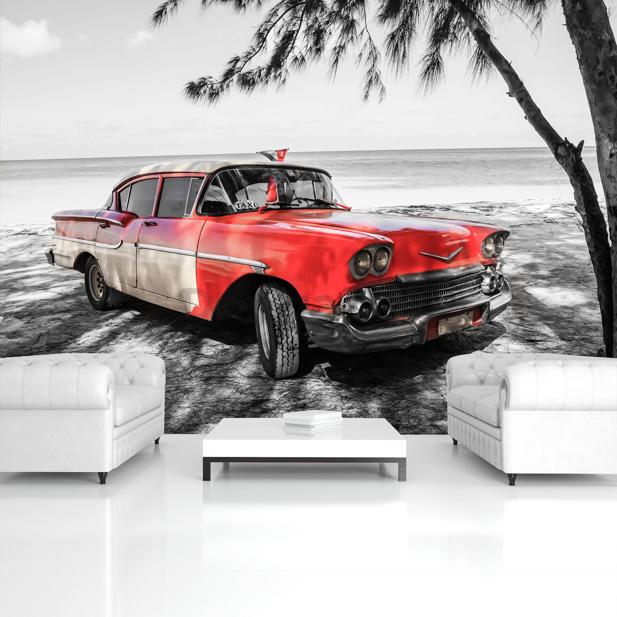 Fototapeta: Kuba červené auto pri mori - 184x254 cm