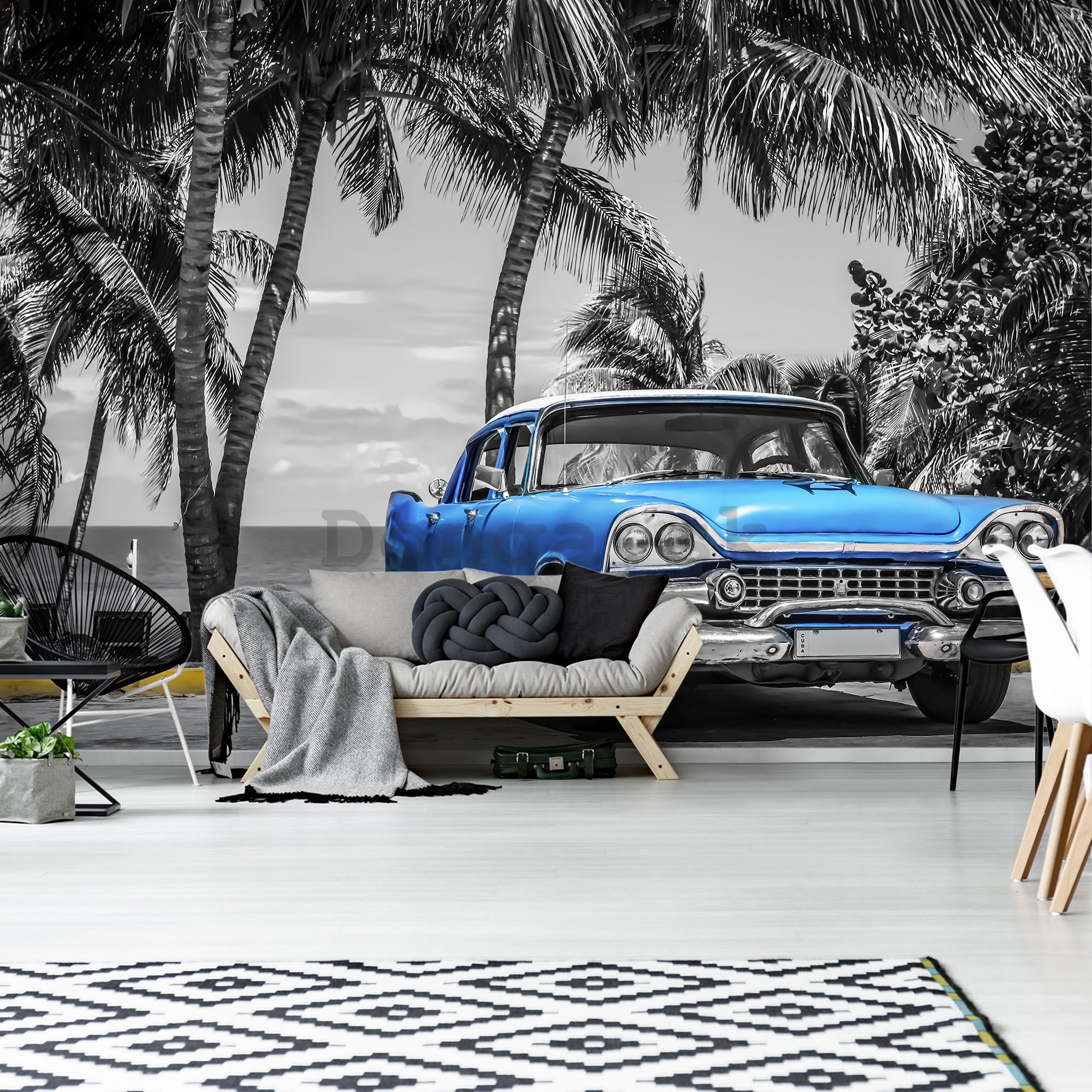 Fototapeta: Kuba modré auto pri mori - 254x368 cm