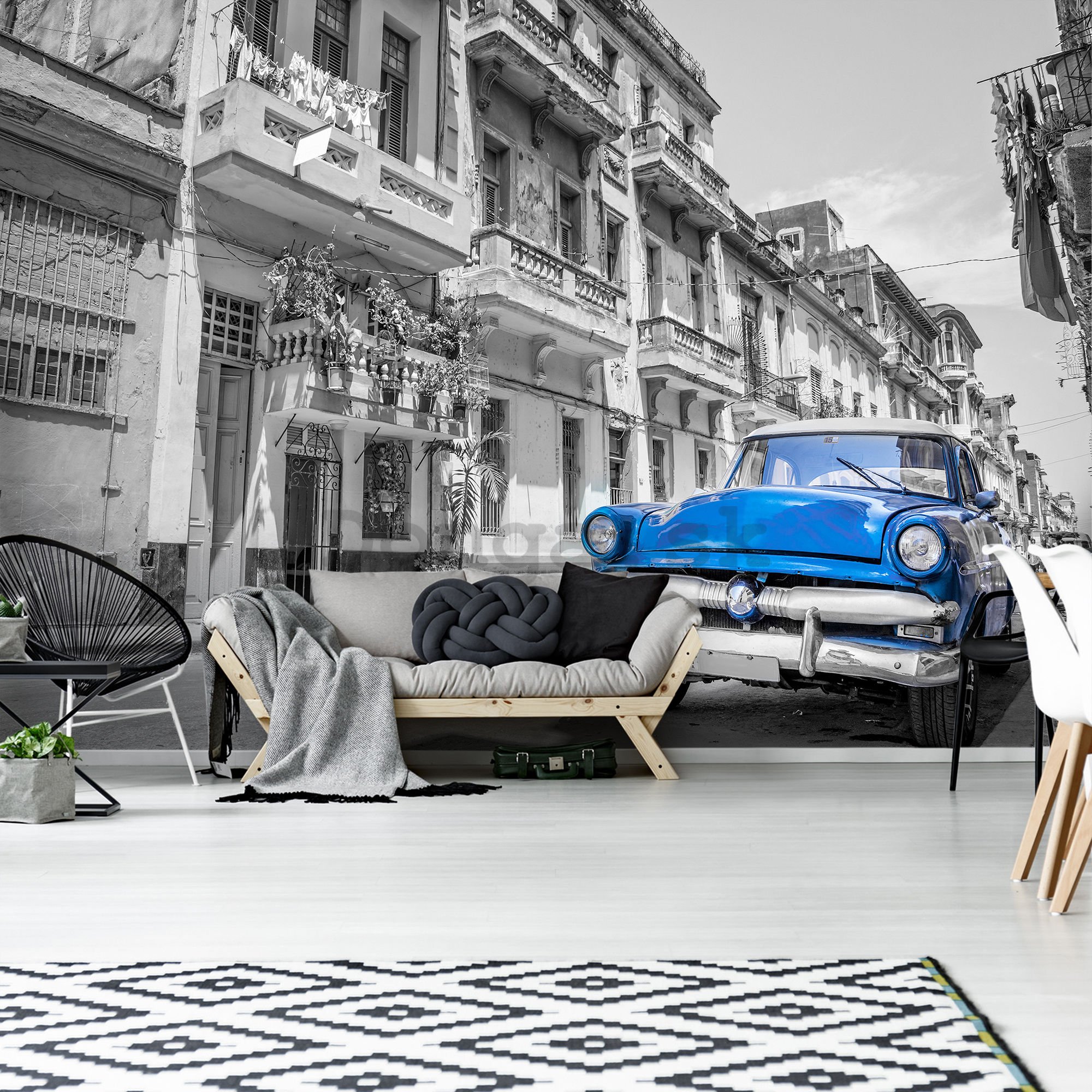 Fototapeta vliesová: Havana modré auto - 184x254 cm