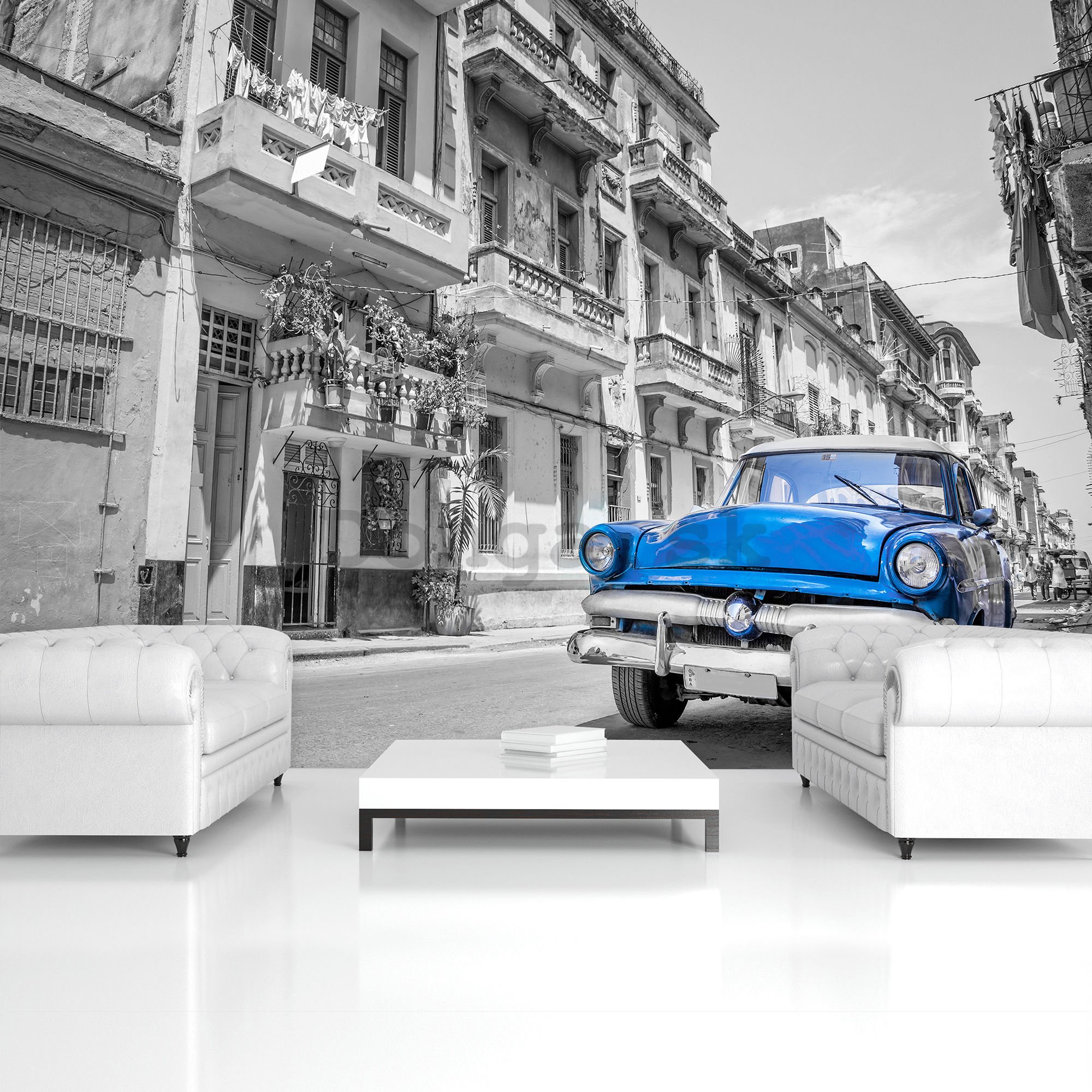 Fototapeta vliesová: Havana modré auto - 254x368 cm