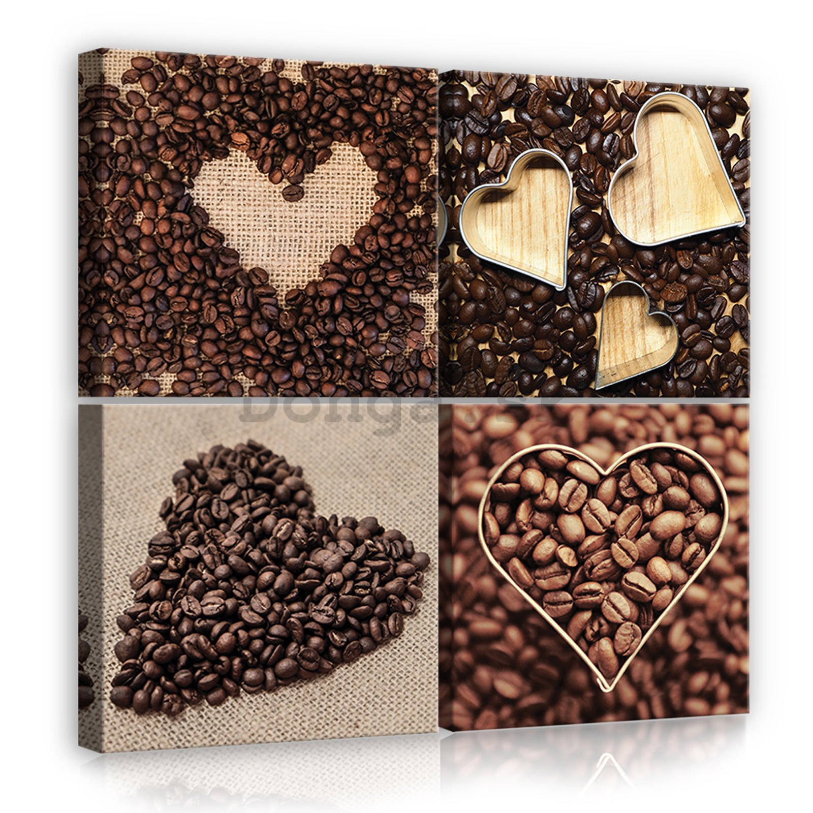 Obraz na plátne: Srdce káva - set 4ks 25x25cm