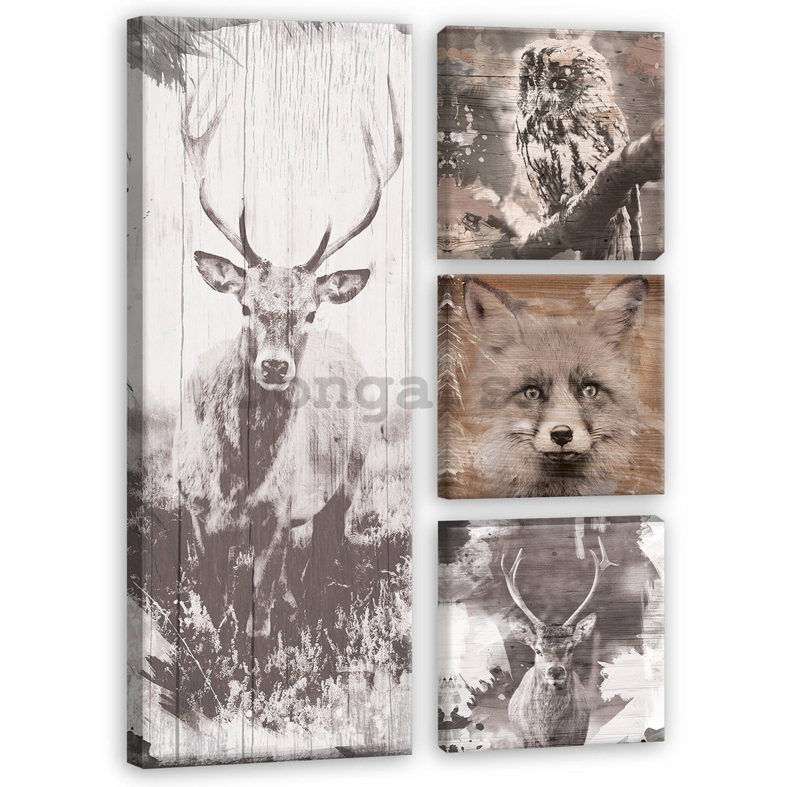 Obraz na plátne: Zvieratá v lese - set 1ks 80x30 cm a 3ks 25,8x24,8 cm