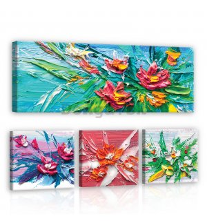 Obraz na plátne: Kvety maľované - set 1ks 80x30 cm a 3ks 25,8x24,8 cm