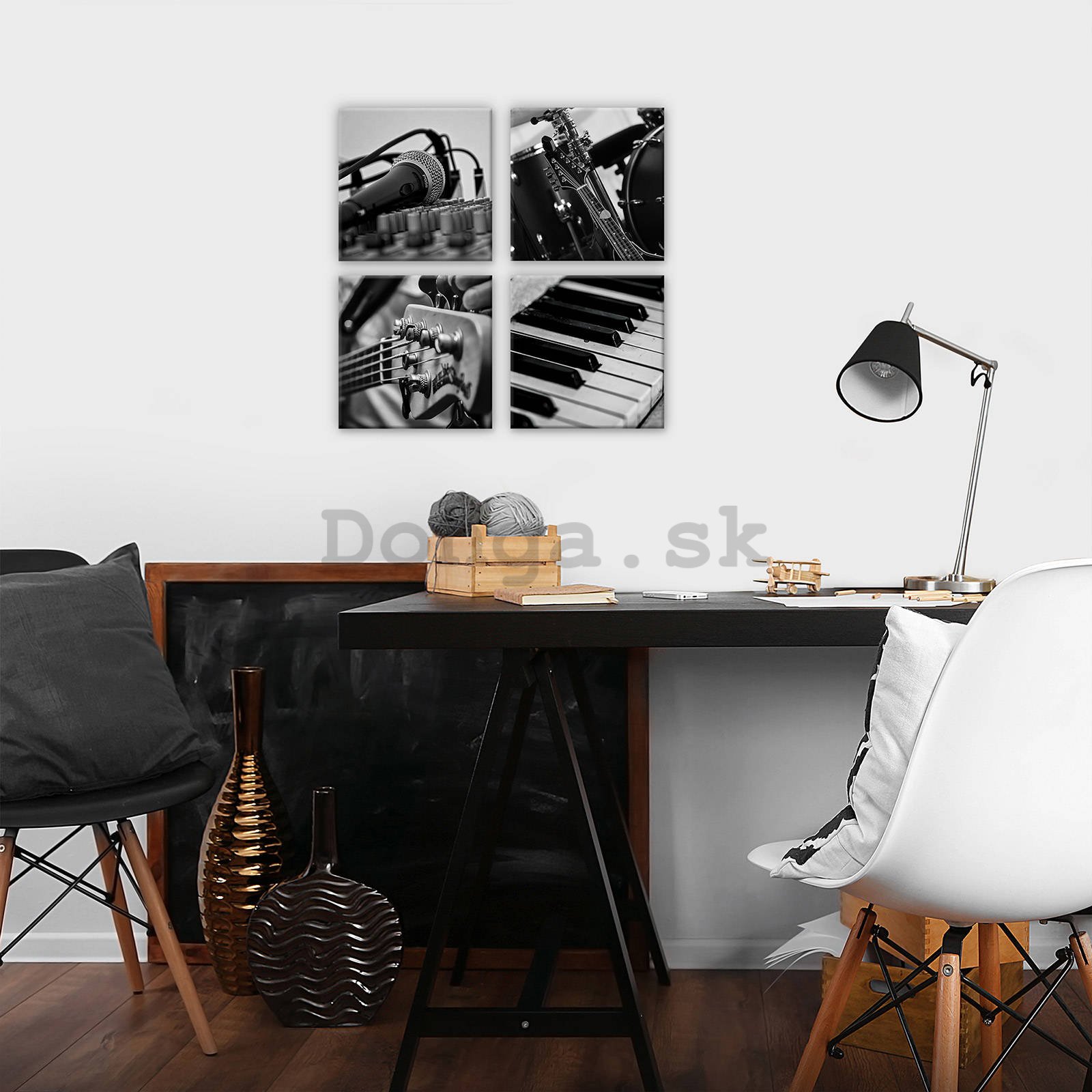 Obraz na plátne: Čiernobiela hudba - set 4ks 25x25cm