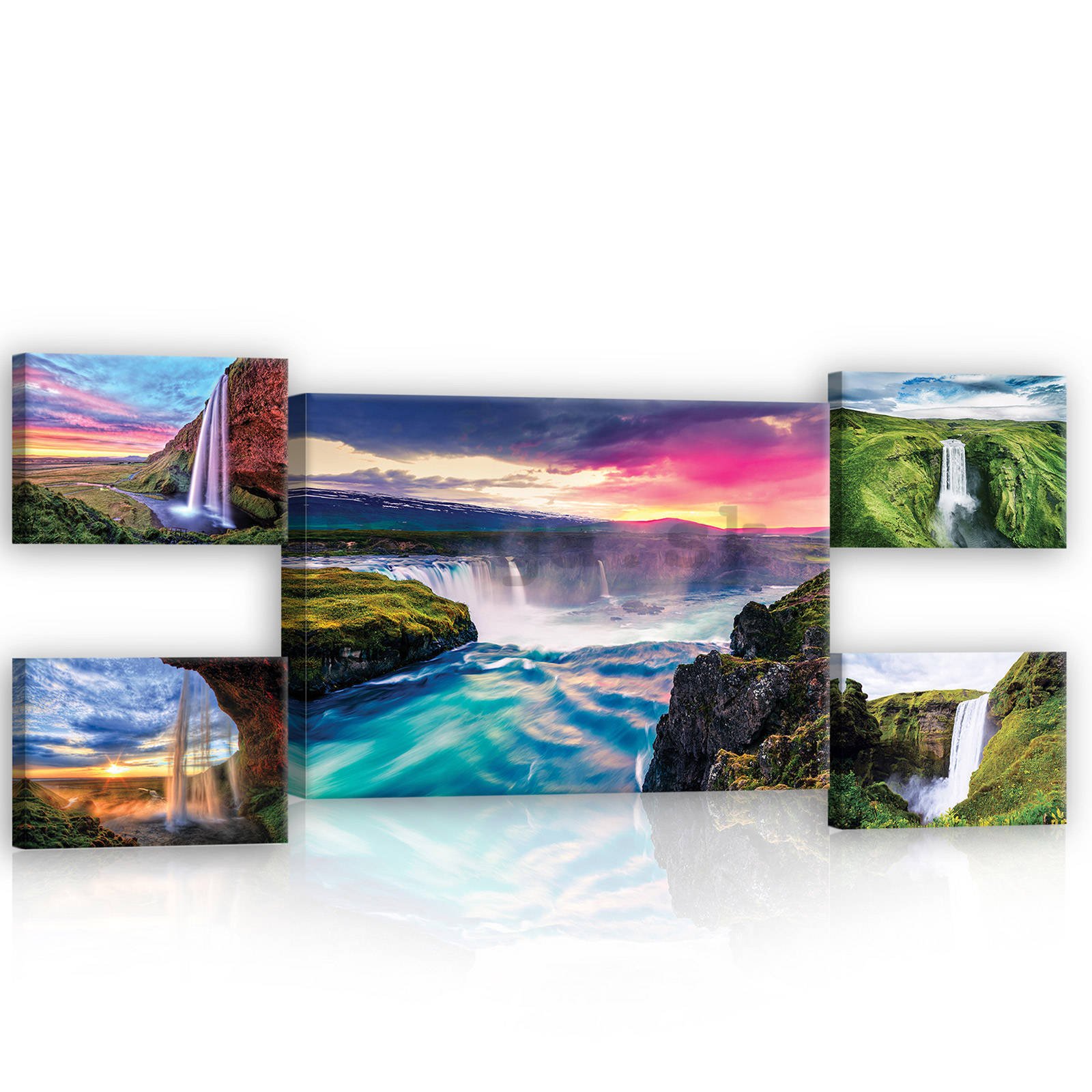 Obraz na plátne: Vodopády pri východe slnka - set 1ks 70x50 cm a 4ks 32,4x22,8 cm