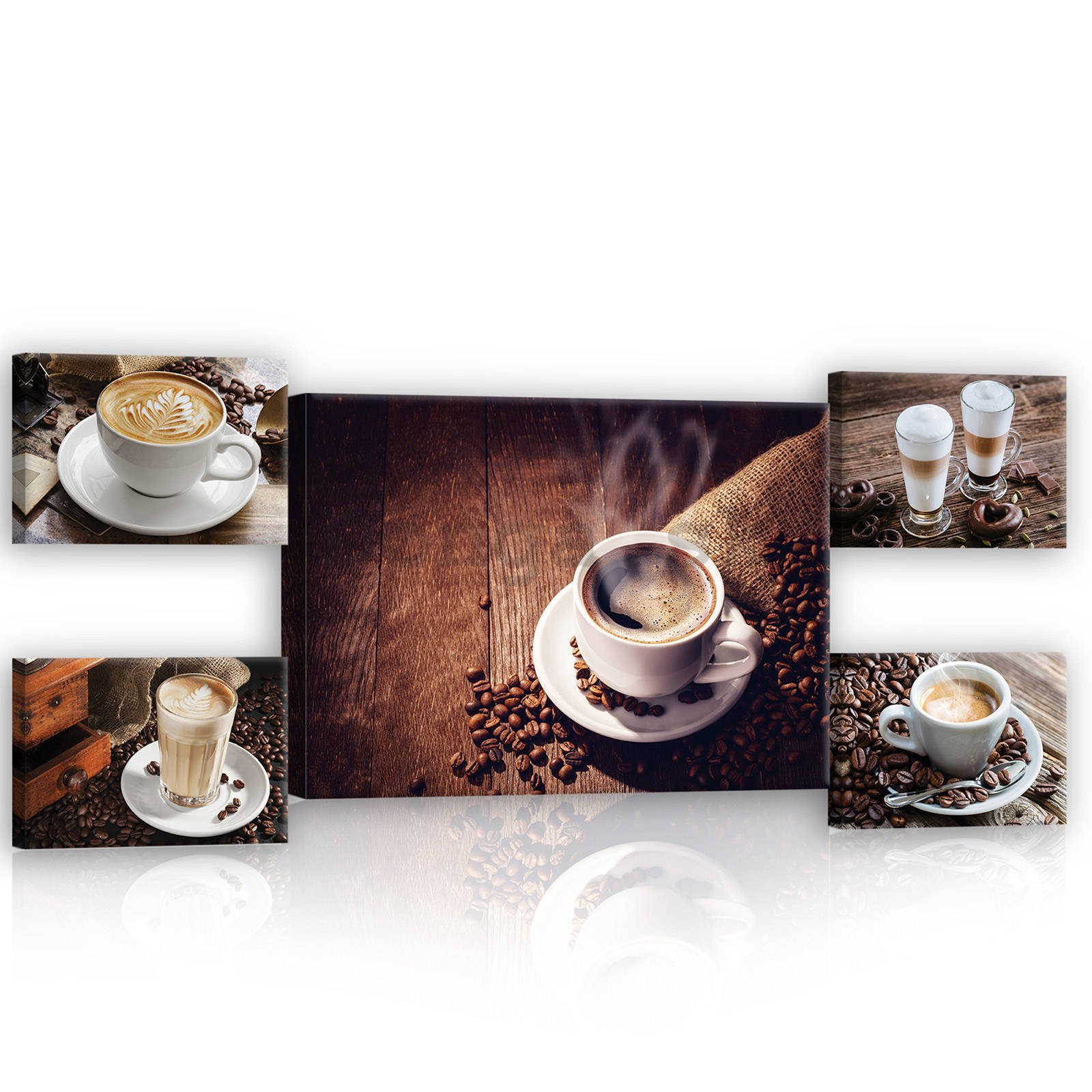 Obraz na plátne: Coffee break - set 1ks 70x50 cm a 4ks 32,4x22,8 cm