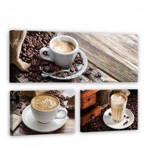 Obraz na plátne: Pauza na kávu - set 1ks 80x30 cm a 2ks 37,5x24,8 cm