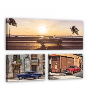 Obraz na plátne: Havana auto pri mori - set 1ks 80x30 cm a 2ks 37,5x24,8 cm