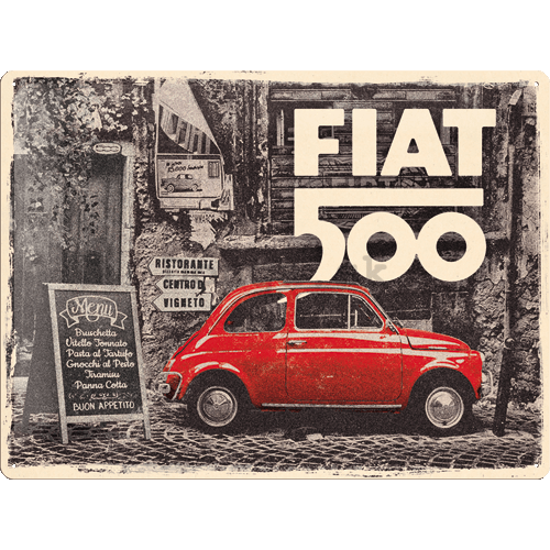 Plechová ceduľa: Fiat 500 (Retro) - 40x30 cm