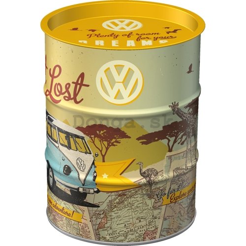 Plechová pokladnička barel: VW Bulli Let's Get Lost