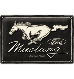 Plechová ceduľa: Ford Mustang (Horse Logo Black) - 30x20 cm
