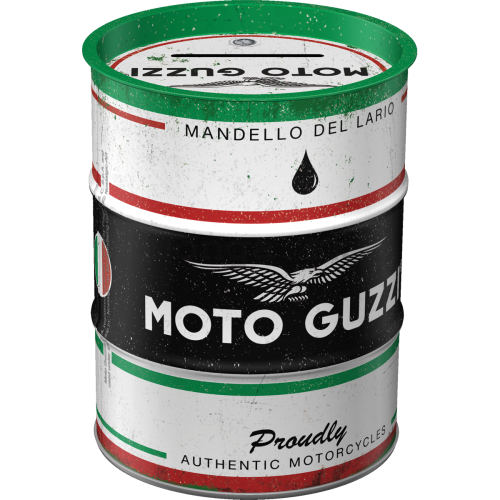 Plechová pokladnička barel: Moto Guzzi Italian Motorcycle Oil