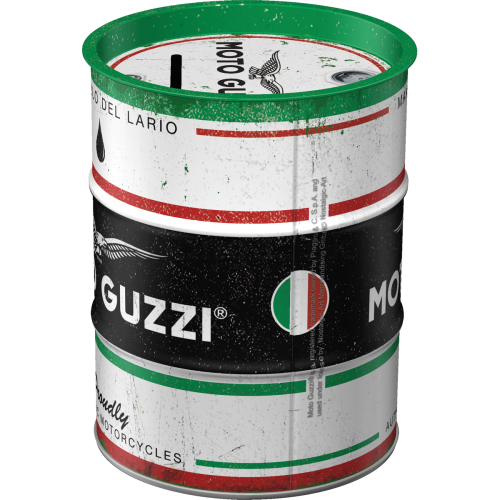 Plechová pokladnička barel: Moto Guzzi Italian Motorcycle Oil