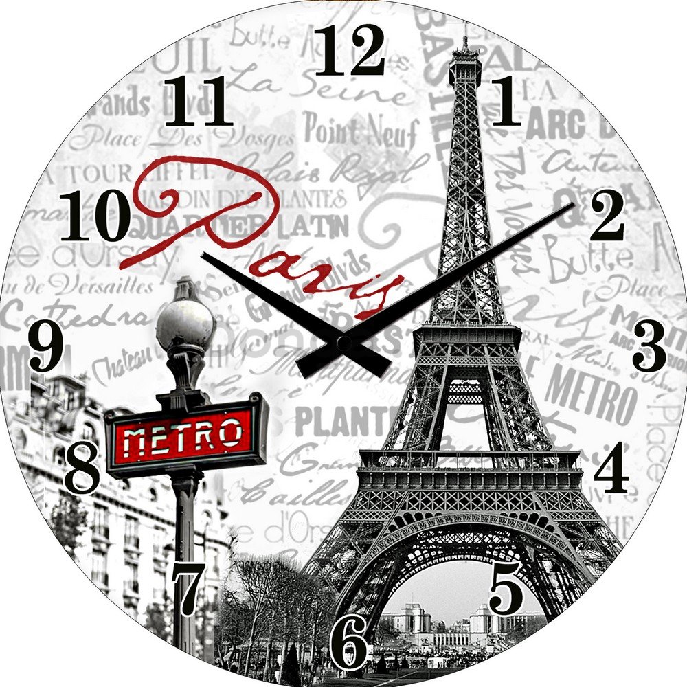 Nástenné sklenené hodiny: Paris - 34 cm